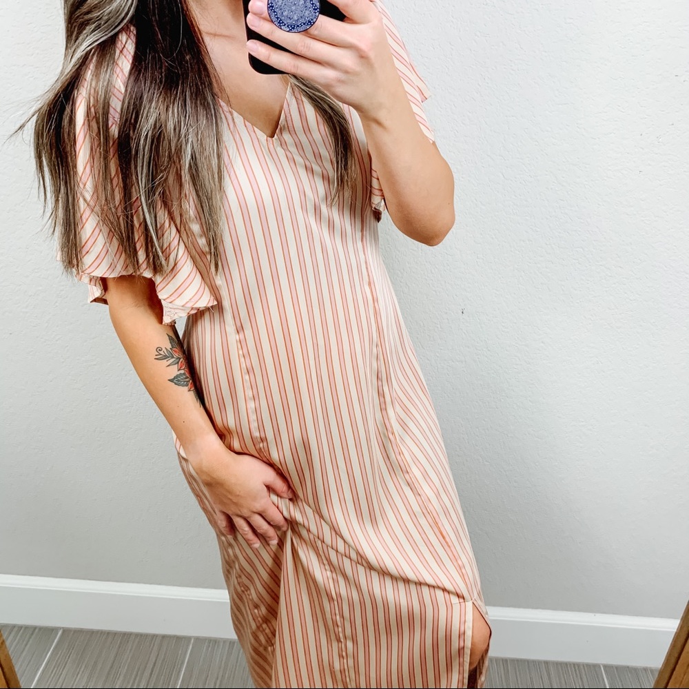 NWT FREE PEOPLE x SALTWATER LUXE Pink Striped Kel Short Sleeve Midi Dress Size L
